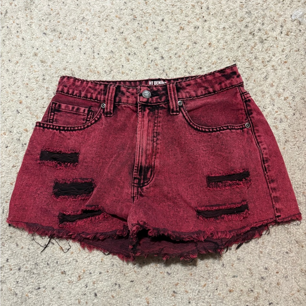 Hot Topic Burgundy Distressed Jean Shorts